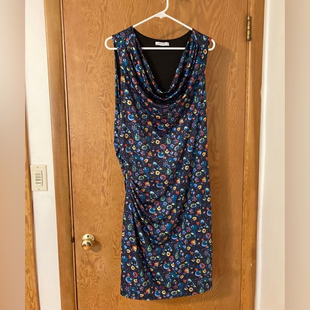 Triste Cowl Neck floral blue sleeveless dress
